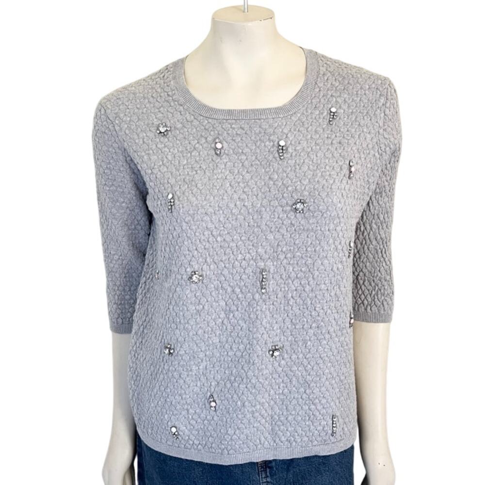 VTG METAPHOR Jewel Embellished Lightweight Quilted Sweater in Gray SZ 12